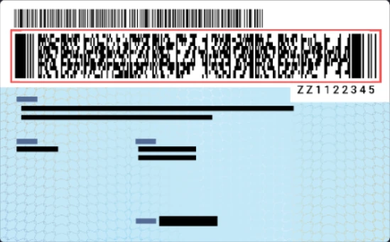 Back of a sample ID card with the barcode highlighted for scanning